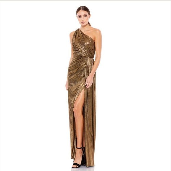 Mac Duggal 26537 Womens Draped One Shoulder Grecian Metallic Gown Dress - Picture 4 of 16